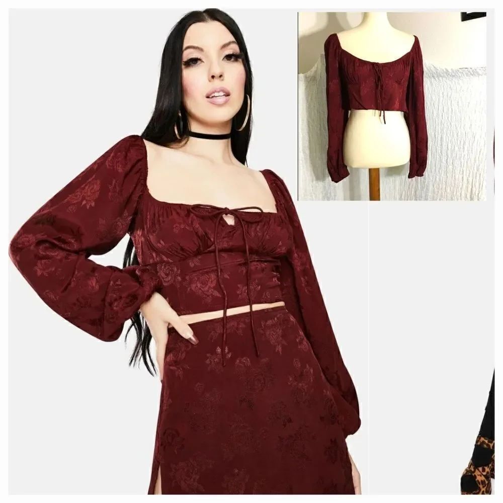 Motel NWT Urkam Satin Rose Mulberry Crop Top Size M